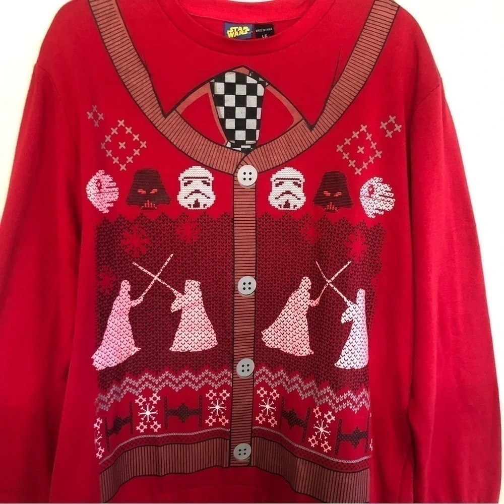 Star Wars Mens Winter Showdown Holiday Ugly Sweater Crew Neck Sweatshirt Size L
